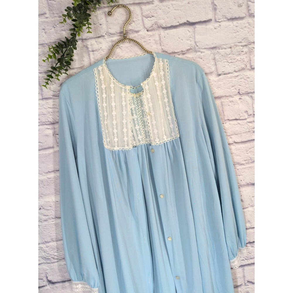 STUNNING SET!🩵Vtg 60s Van Raalte Peignoir Nightgown Robe L Lace Nylon Made USA